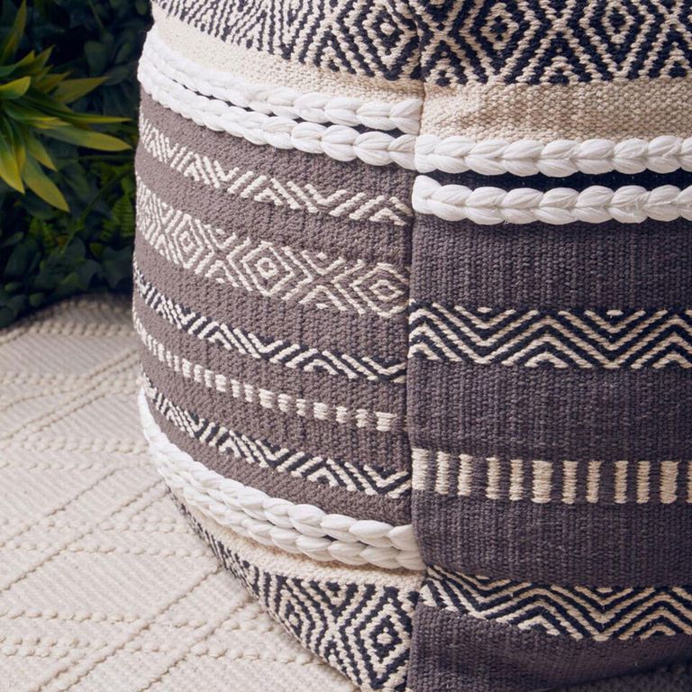 Cefena Pouffe - Square - Grey and White Fabric