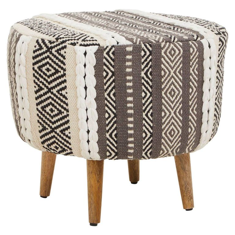 Cefena Footstool - Grey Fabric - Round