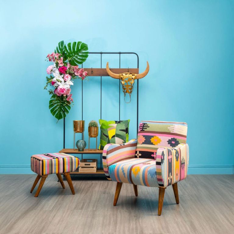 Cefena Footstool - Multicolour Fabric