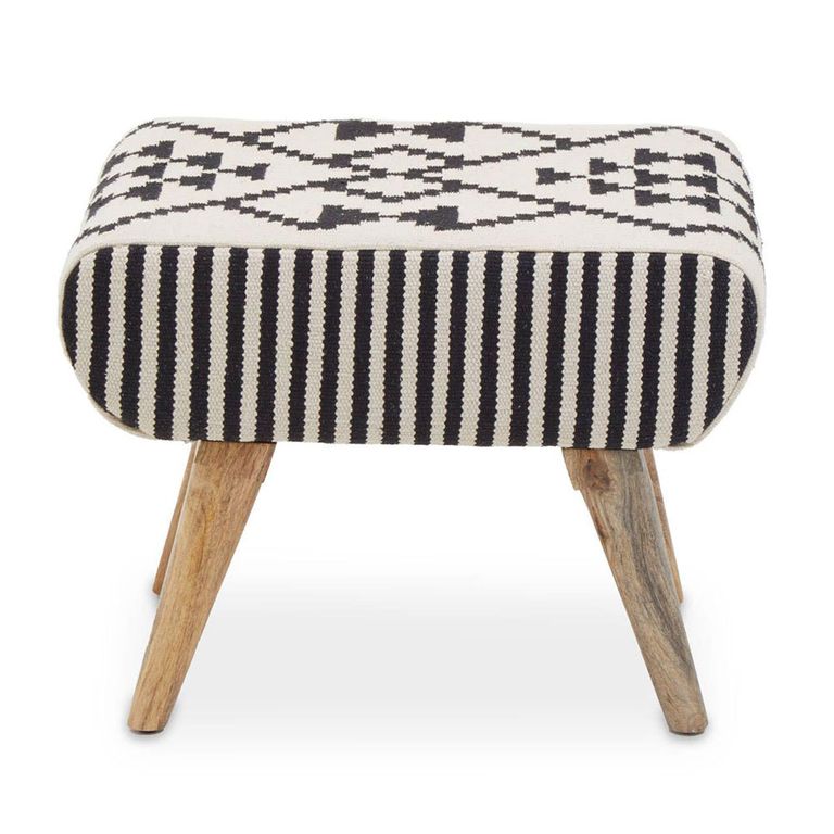 Cefena Footstool - White and Black Fabric - Berber Style