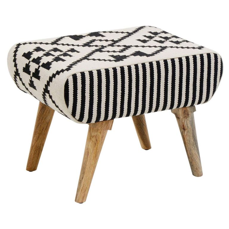 Cefena Footstool - White and Black Fabric - Berber Style