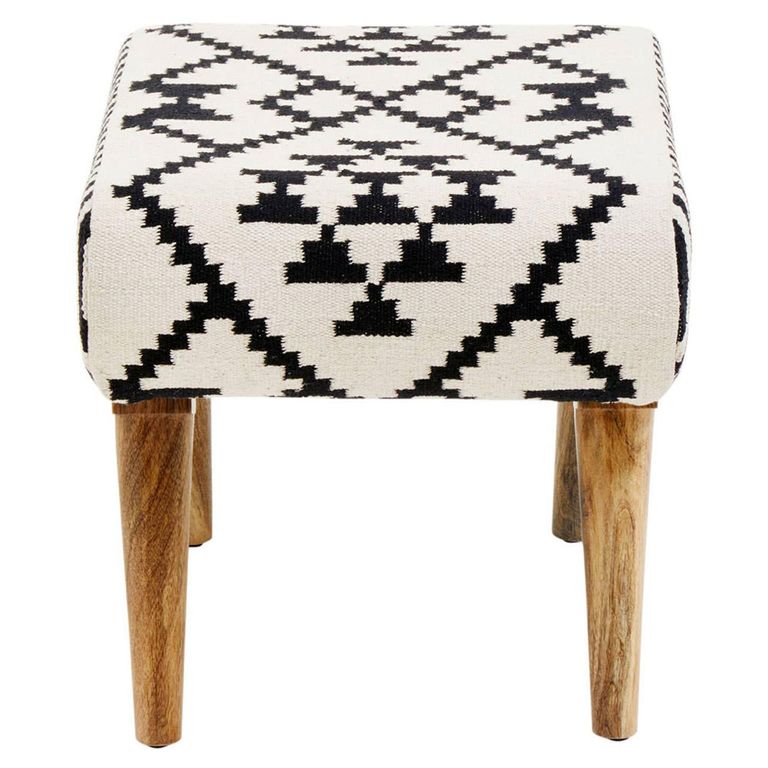 Cefena Footstool - White and Black Fabric - Berber Style