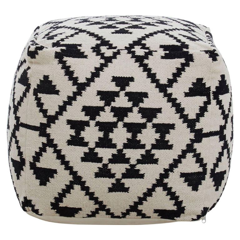 Cefena Pouffe - Square - White and Black Fabric