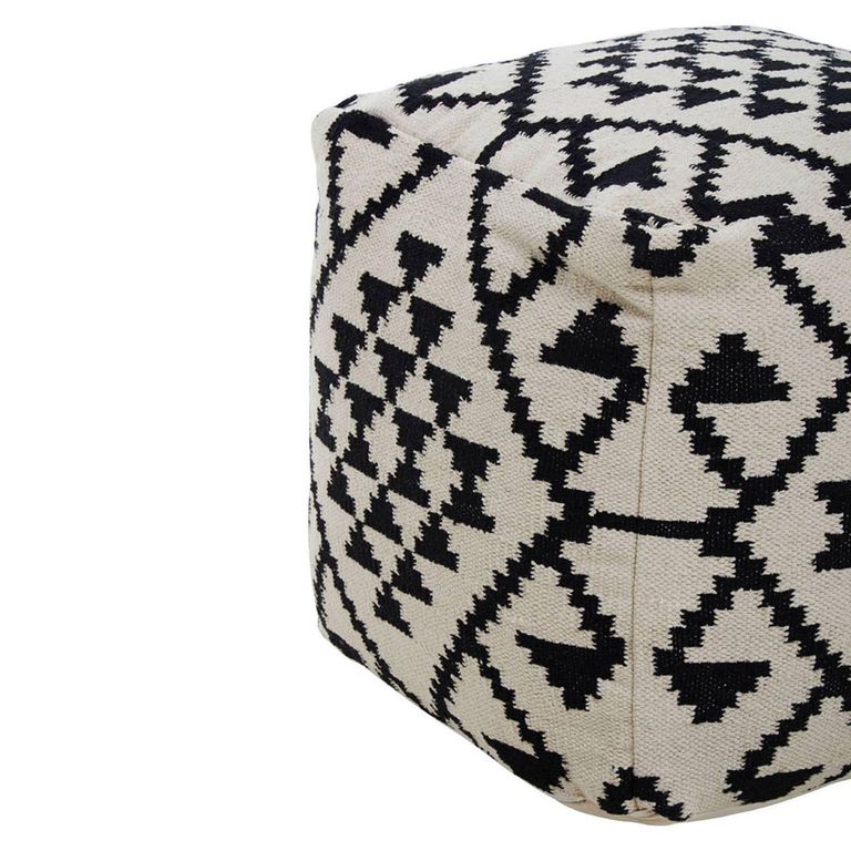 Cefena Pouffe - Square - White and Black Fabric