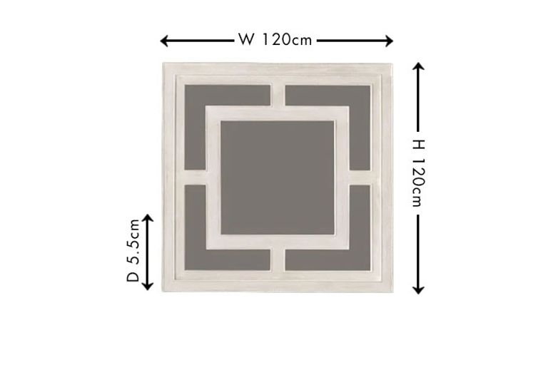 Clearance - Geo White Washed Wall Mirror, Solid Mango Wood Square - 120cm x 120cm - Brand New Item
