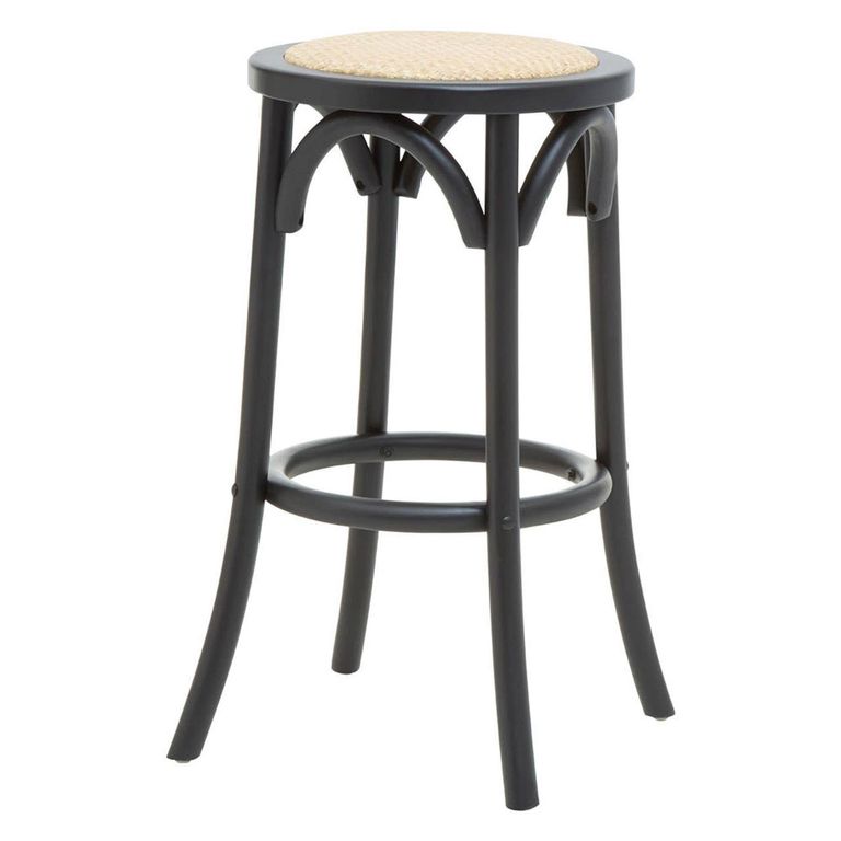 Corso Stool - Round - Black Birchwood and Natural Rattan