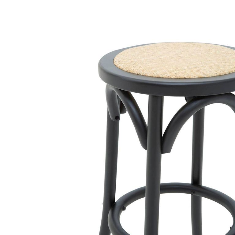 Corso Stool - Round - Black Birchwood and Natural Rattan