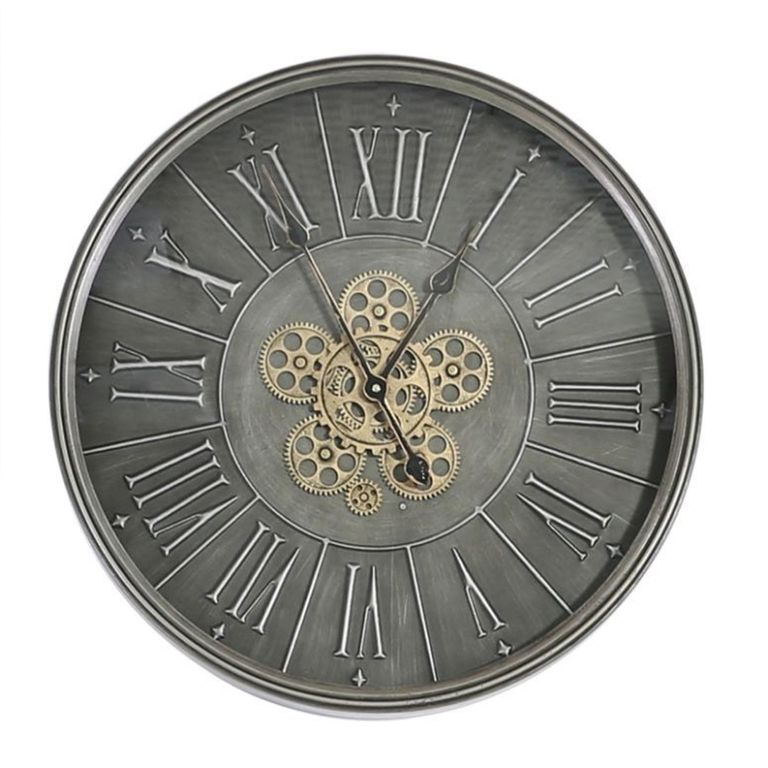 Wall Clock - Round - Dark Grey Gears