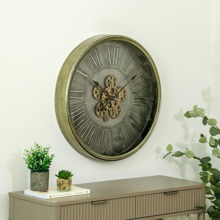 Wall Clock - Round - Dark Grey Gears