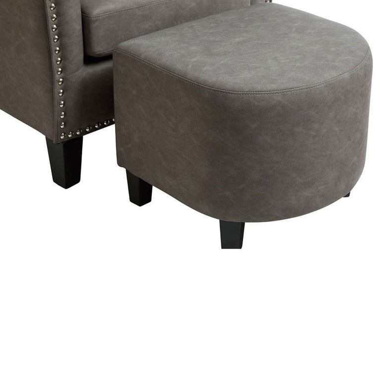Derby Armchair - Grey Faux Leather with Footstool
