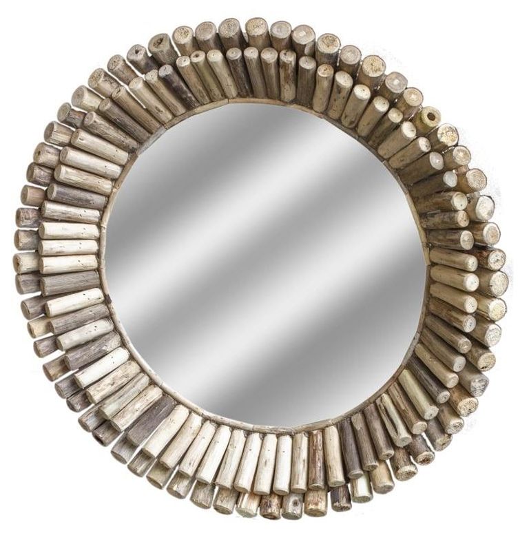 Driftwood Bamboo Round Wall Mirror