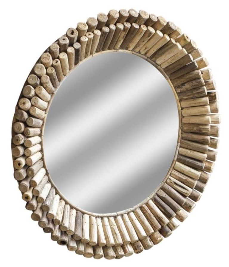 Driftwood Bamboo Round Wall Mirror