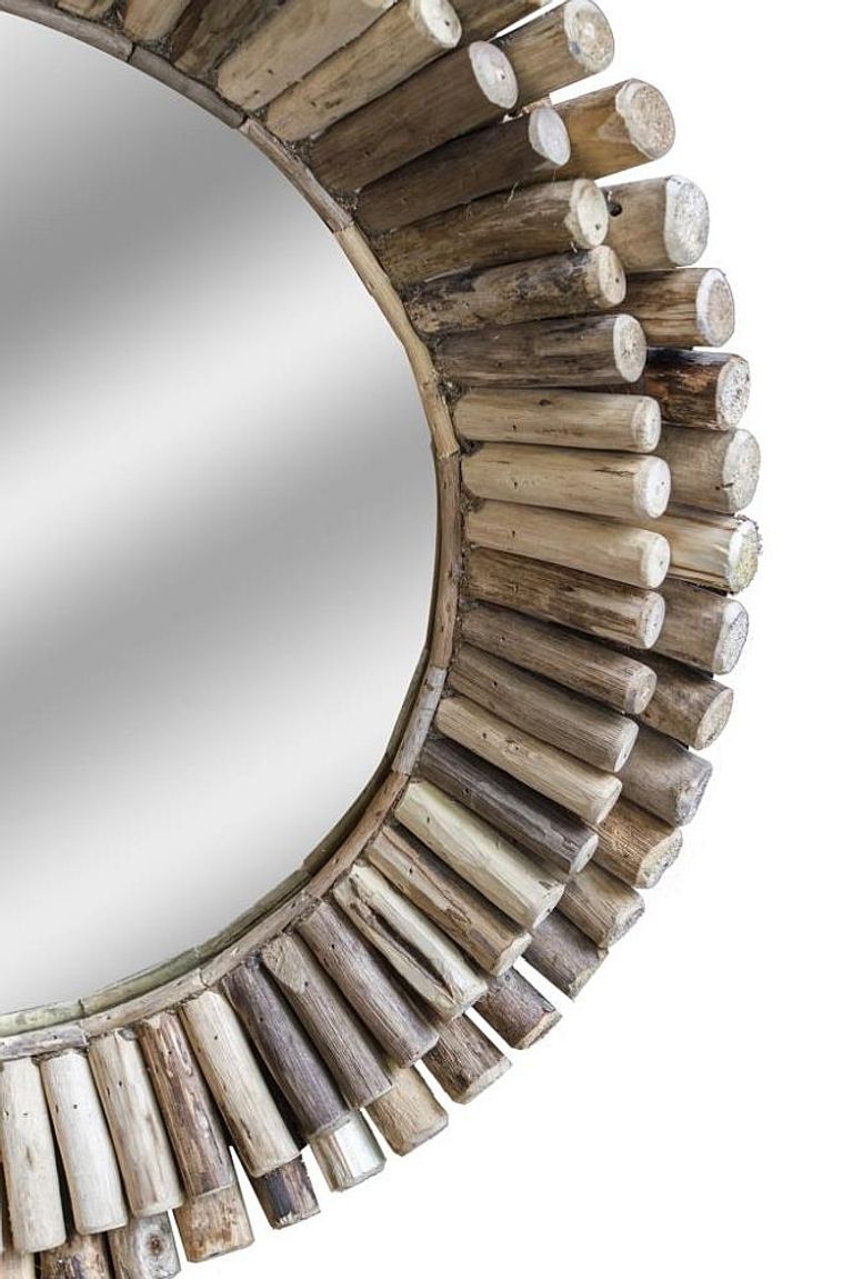Driftwood Bamboo Round Wall Mirror
