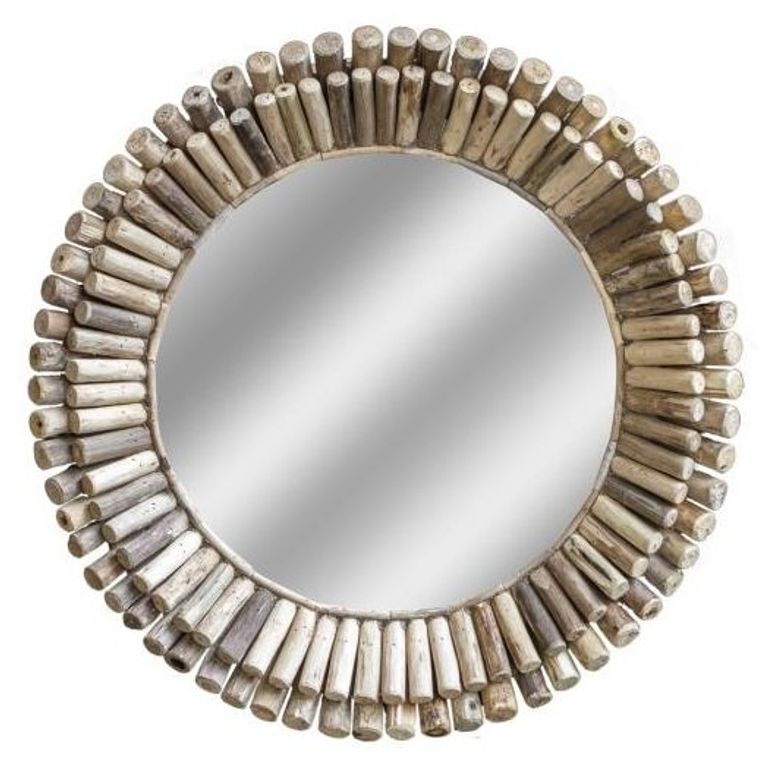 Driftwood Bamboo Round Wall Mirror