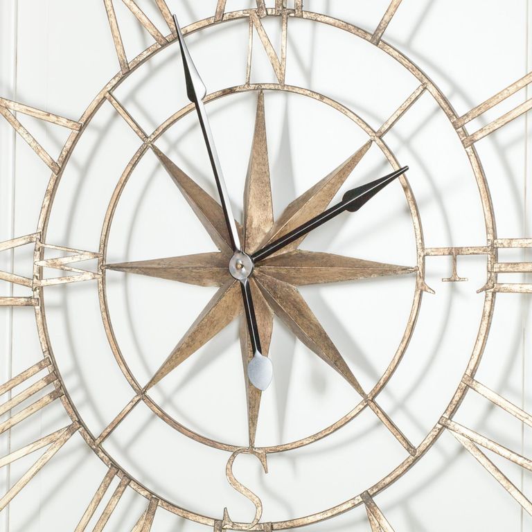 Rustic Metal Compass Wall Clock - Round - Extra Large