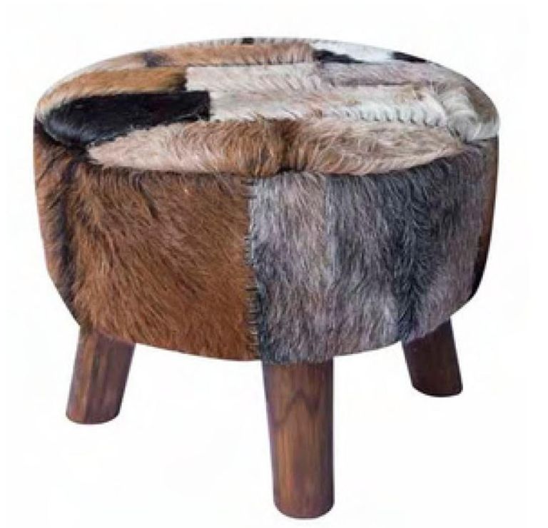 Frankfort Brown Goat Skin Large Round Pouffe