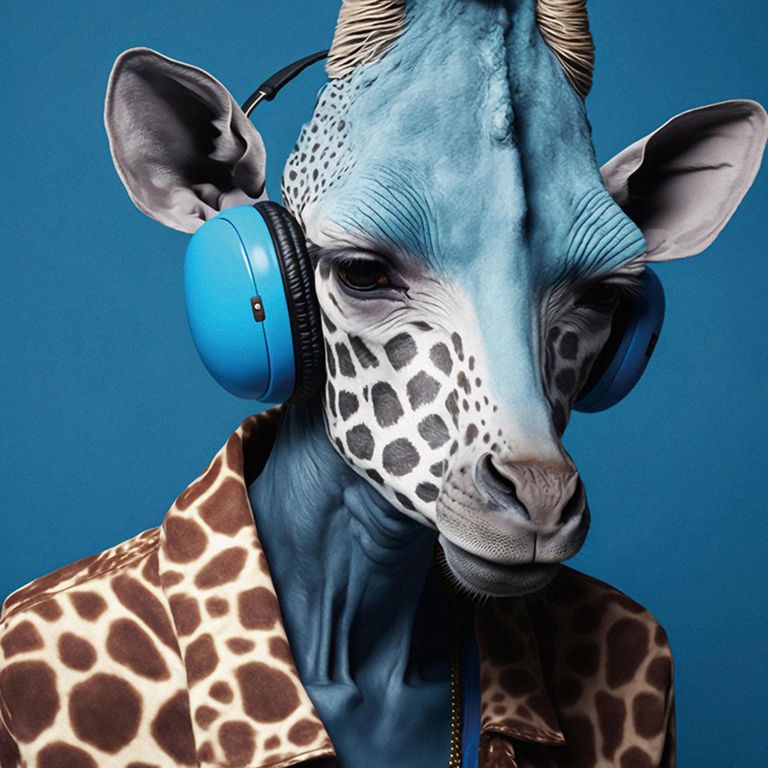 Giraffe with Headphone Tempered Glass Wall Art
