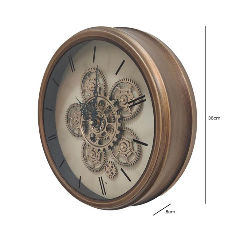 Wall Clock - Round - Gold Gears