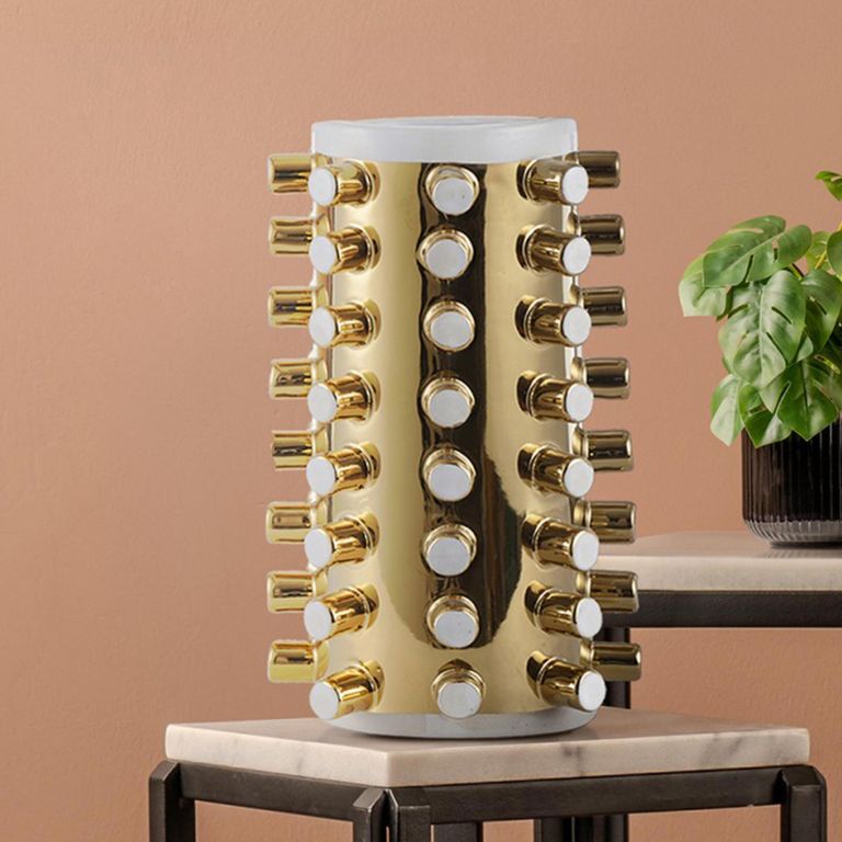 Vase - Gold and White - Studded - Ceramic