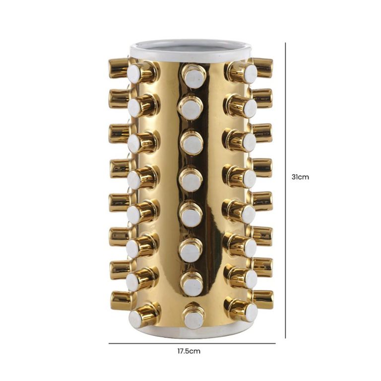 Vase - Gold and White - Studded - Ceramic