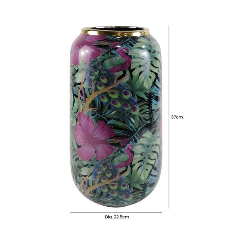 Vase - Green and Pink Palm Leaves Design - Ceramic - Large