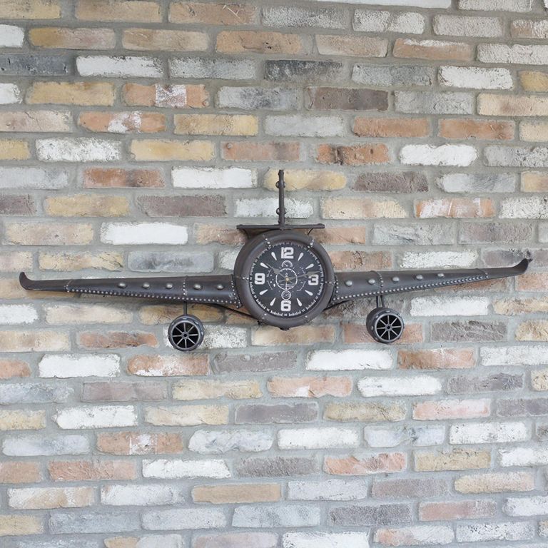 Aeroplane Metal Clock - Grey Metal