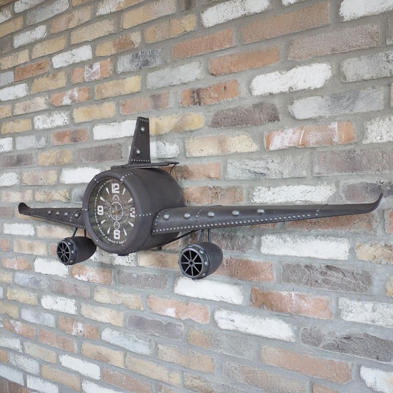 Aeroplane Metal Clock - Grey Metal