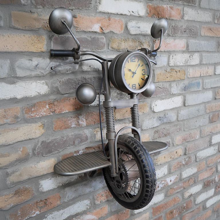 Motorcycle Wall Clock - Grey Metal - Mounted