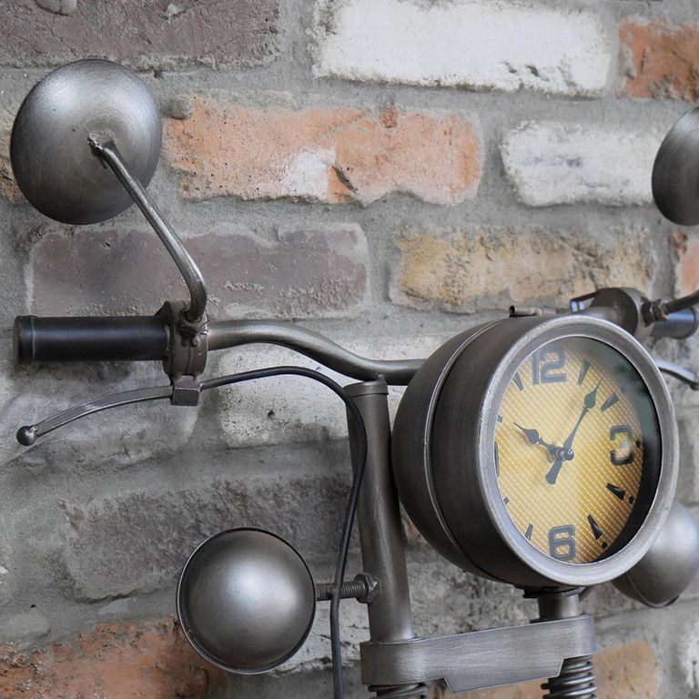 Motorcycle Wall Clock - Grey Metal - Mounted