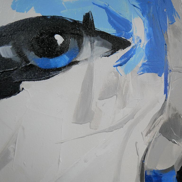 Grey and Blue Women Face Canvas Wall Art - Fabric