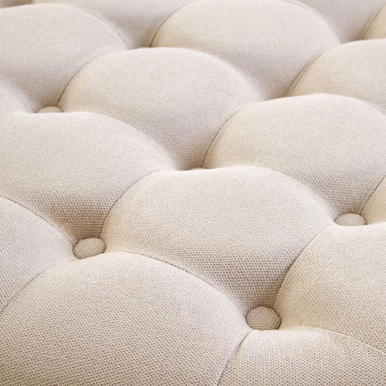 Haley Footstool - Tufted - Round - Beige Velvet Fabric