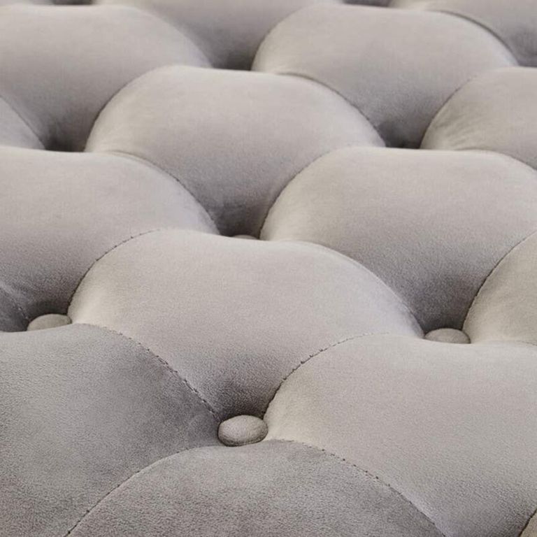 Haley Footstool - Tufted - Round - Grey Velvet Fabric