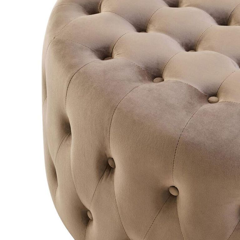 Haley Footstool - Tufted - Round - Mink Velvet Fabric