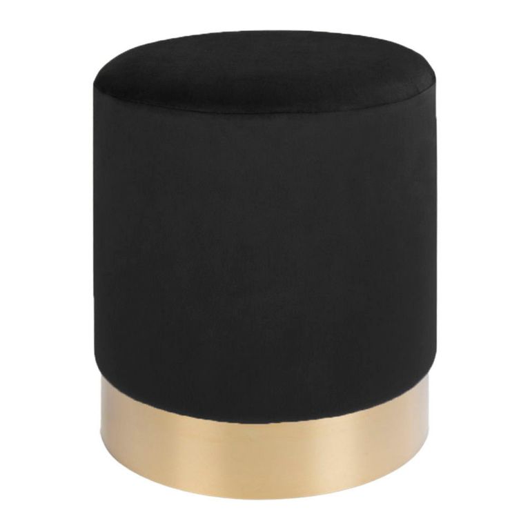 Hampton Pouf - Black Velvet Fabric - Round