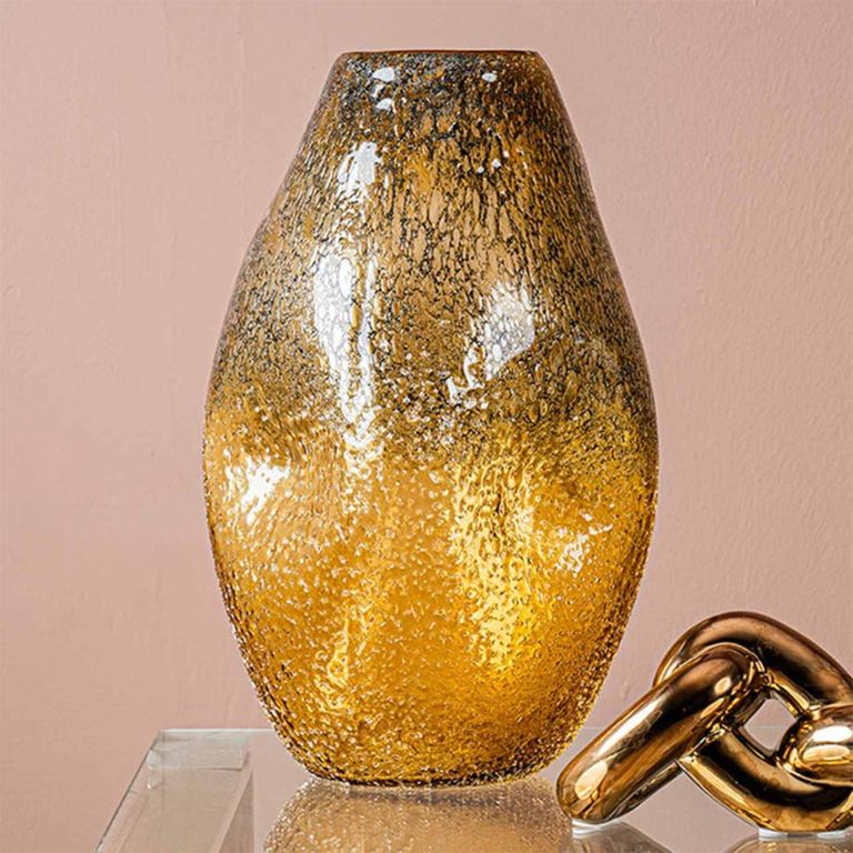 Vase - Handmade - Amber Yellow Glass - Large