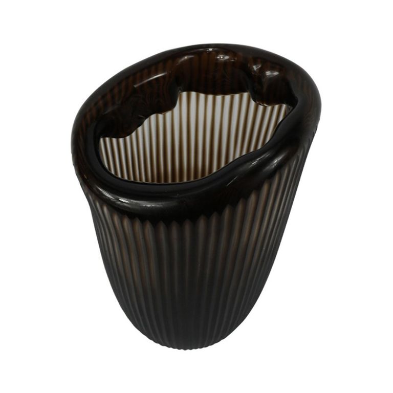 Vase - Handmade - Brown Pleated Glass - Large