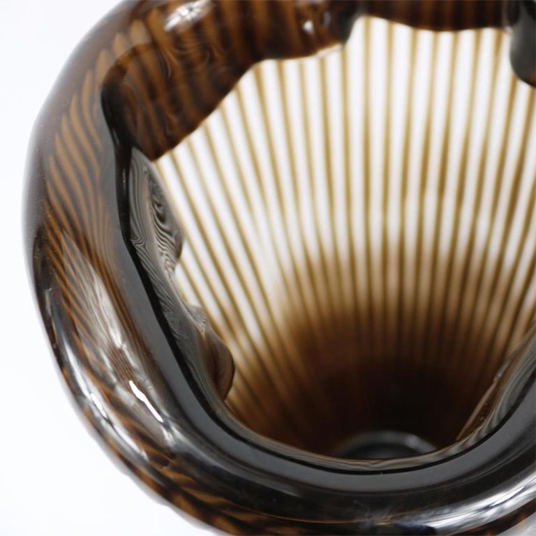 Vase - Handmade - Brown Pleated Glass - Large