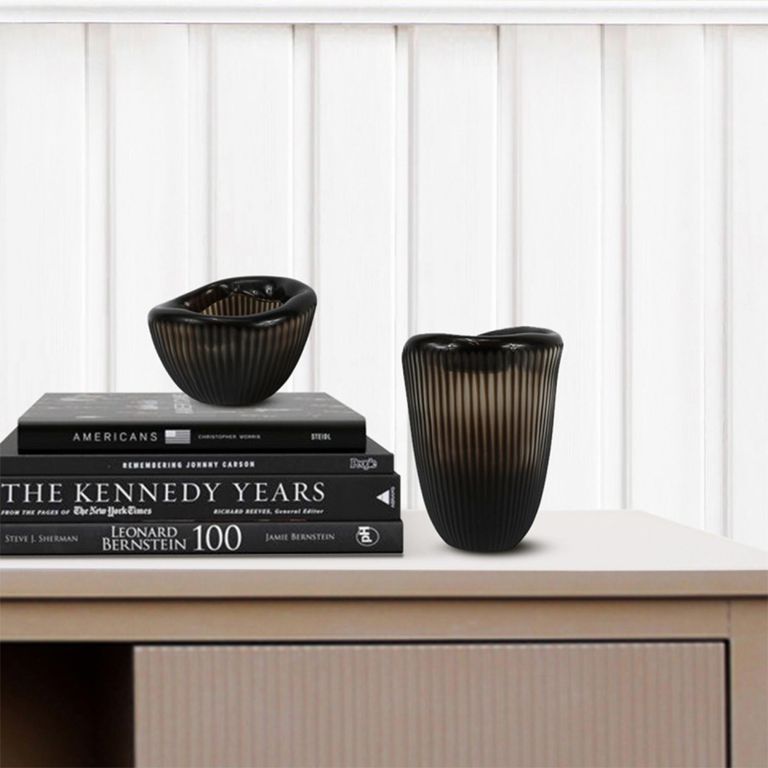 Vase - Handmade - Brown Pleated Glass - Large