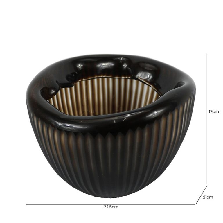 Vase - Handmade - Brown Pleated Glass - Small