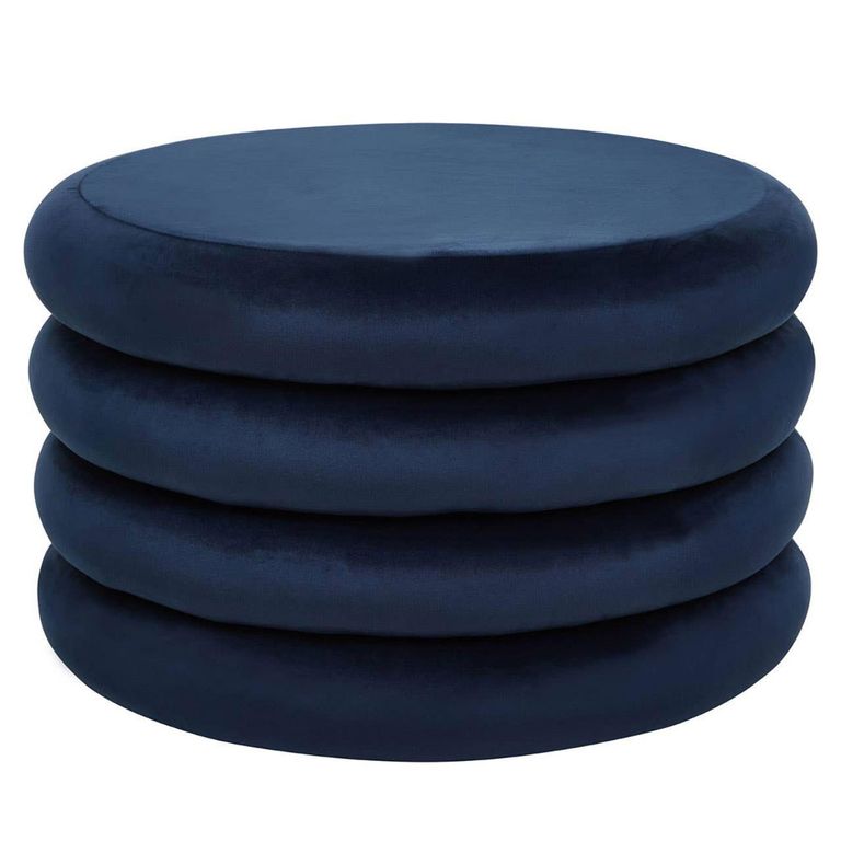 Hartford Pouffe - Round - Navy Blue Velvet Fabric