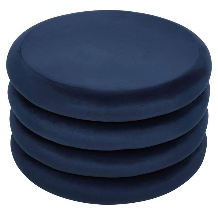 Hartford Pouffe - Round - Navy Blue Velvet Fabric