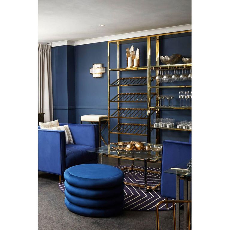 Hartford Pouffe - Round - Navy Blue Velvet Fabric