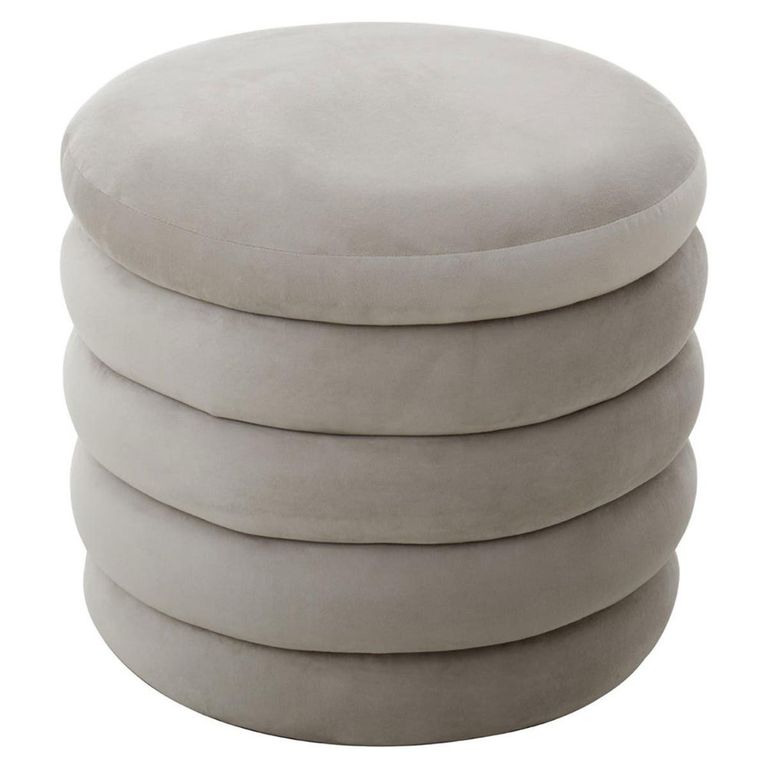 Helen Footstool - Round - Cream Velvet Fabric