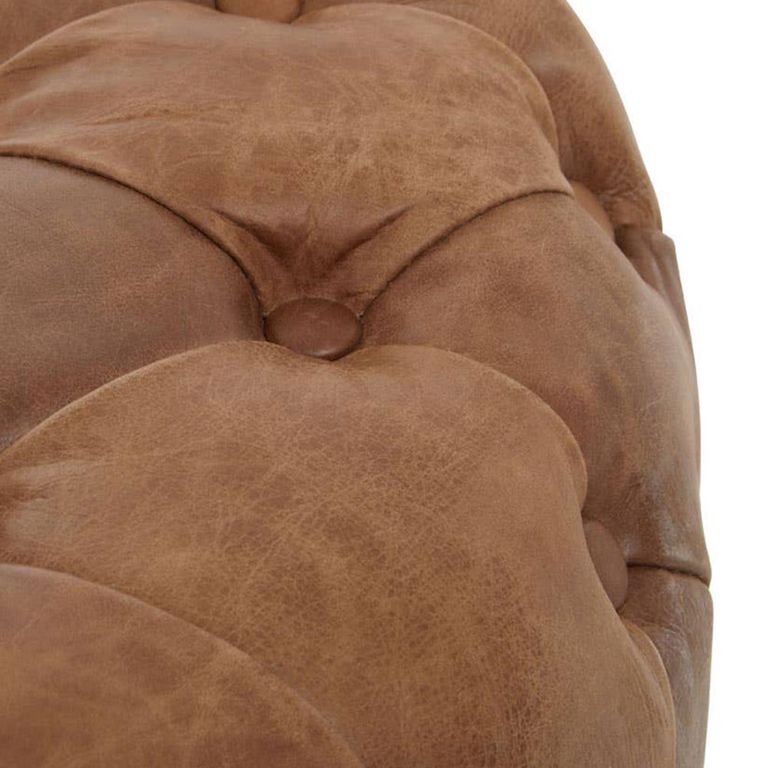 Hoxton Ottoman Stool - Round - Vintage Brown Tufted Leather