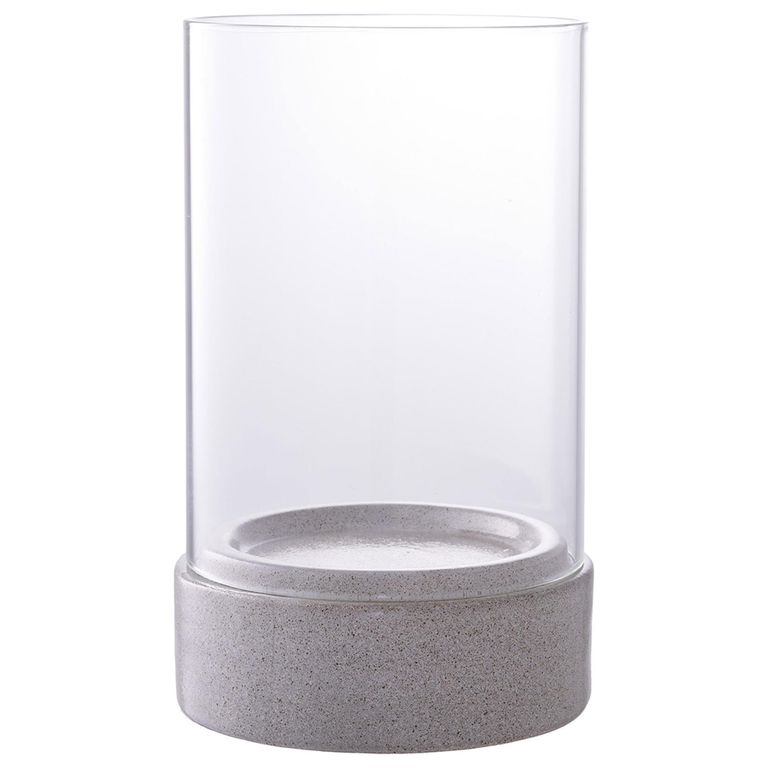 Hurricane Candle Holder - Glass & Ceramic - Grey