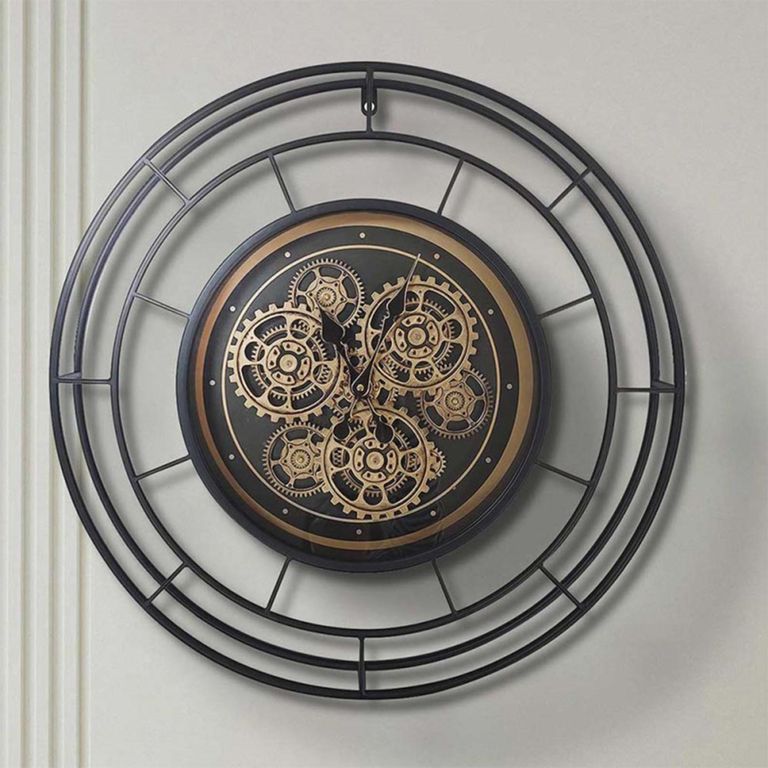 Wall Clock - Round - Industrial Black Gears