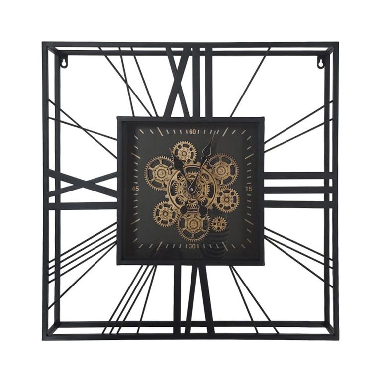 Wall Clock - Square - Industrial Black Gears - Small