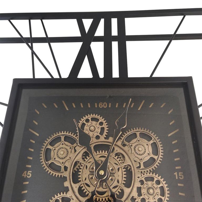 Wall Clock - Square - Industrial Black Gears - Small