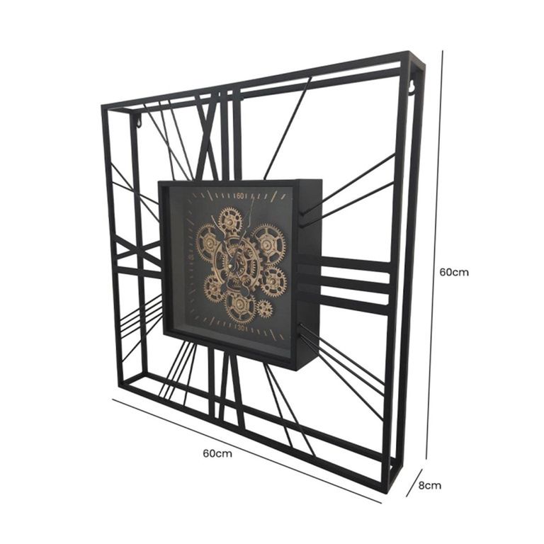 Wall Clock - Square - Industrial Black Gears - Small