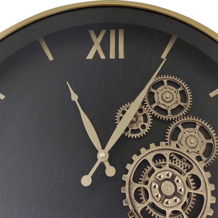 Wall Clock - Round - Industrial Black and Gold Gears - Metal